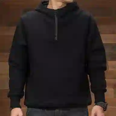 季言 舒适休闲纯色连帽厚款重磅透气卫衣 男款 黑色