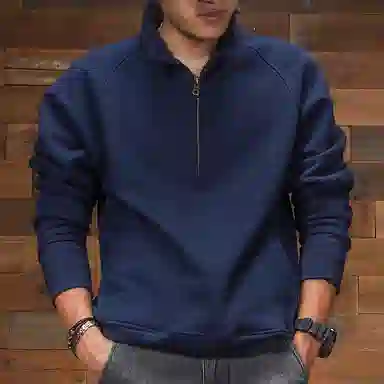 季言 美式休闲抓绒重磅卫衣 男款 宝蓝色