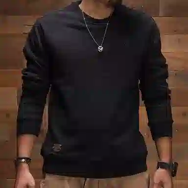 季言 休闲纯色修身卫衣 男款 黑色