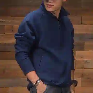季言 纯色休闲重磅舒适卫衣 男款 宝蓝色