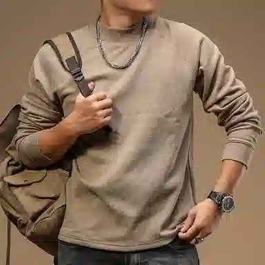 季言 半高领美式慵懒德绒卫衣 男款
