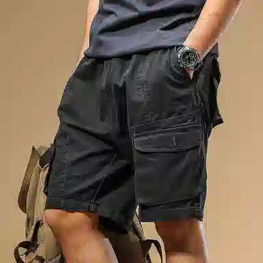 季言 重磅纯棉宽松五分裤松紧腰工装短裤 男款