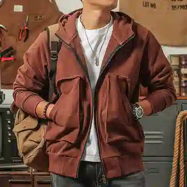 季言 纯色休闲重磅卫衣 男款 砖红色