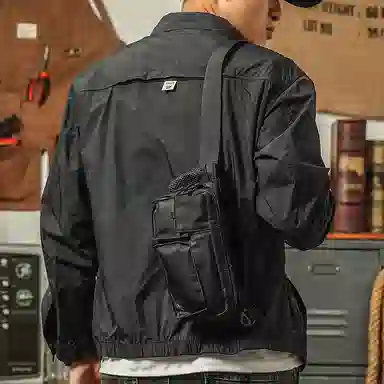 季言 户外透气防晒翻领纯色修身夹克外套 男款 黑色