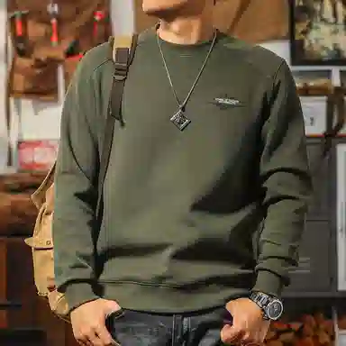 季言 痞帅潮牌圆领刺绣长袖套头保暖卫衣 男款