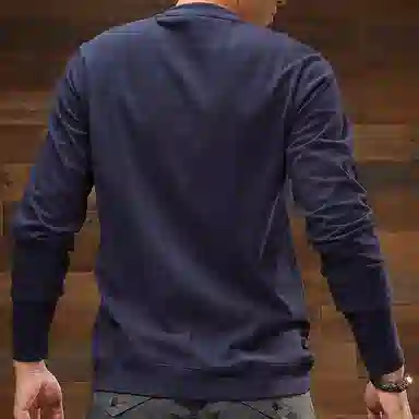 季言 美式复古纯色衬衫领长袖卫衣 男款 黑色