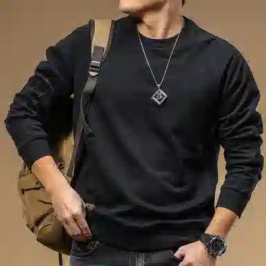季言 美式重磅休闲运动圆领时尚简约百搭卫衣 男款