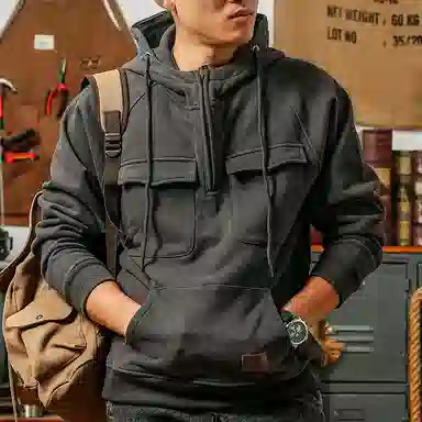 季言 抓绒保暖连帽舒适卫衣 男款 灰色