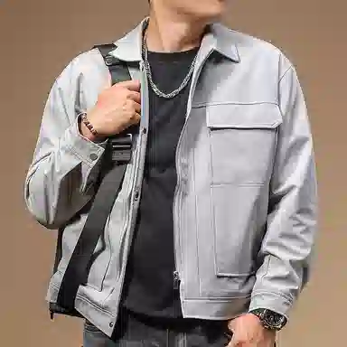 季言 纯色翻领工装夹克外套 男