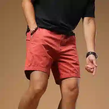 季言 纯色宽松直筒休闲短裤 男款 酒红色