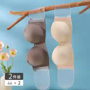 浪莎 内衣女士强力粘贴防滑不掉抹胸婚纱礼服可用聚拢隐形文胸  女款 咖色