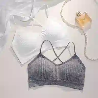 浪莎 纯色交叉美背一片式小胸聚拢无钢圈性感抹胸裹胸细带夏天薄款防走光无痕舒适文胸 女款 白色