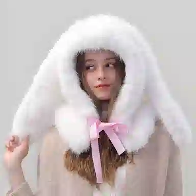 浪莎 冬天防寒保暖甜美可爱防寒护耳保暖小熊耳朵围脖一体 聚酯纤维 帽子 女款