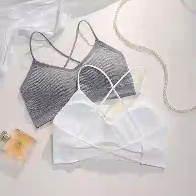 浪莎 纯色交叉美背一片式小胸聚拢无钢圈性感抹胸裹胸细带夏天薄款防走光无痕舒适文胸 女款 白色