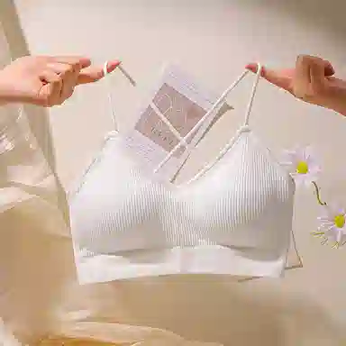 浪莎 纯色交叉美背一片式小胸聚拢无钢圈性感抹胸裹胸细带夏天薄款防走光无痕舒适文胸 女款 白色