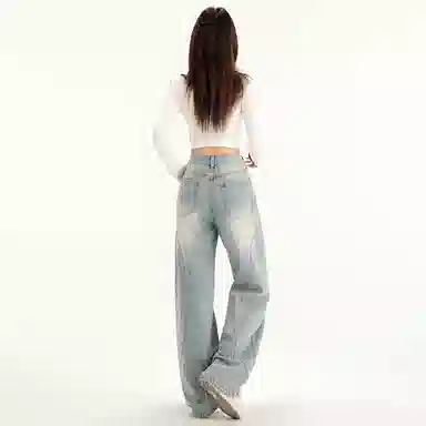 玫丝朵 宽松舒适纯色牛仔裤 女款 浅蓝