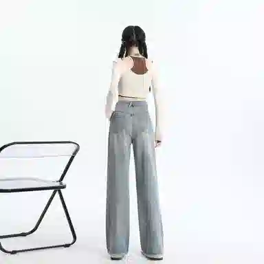 玫丝朵 美式复古高腰宽松阔腿牛仔裤 女款