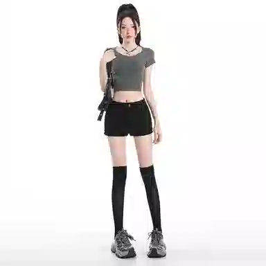 玫丝朵 时尚潮流高腰设计百搭牛仔短裤 女款