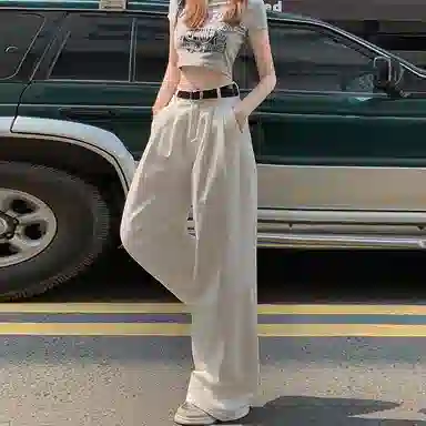 玫丝朵 复古高腰纯色阔腿牛仔裤 女款 白色