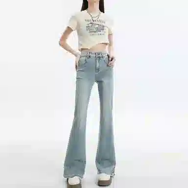 玫丝朵 侧开叉高弹微喇百搭马蹄牛仔裤 女款