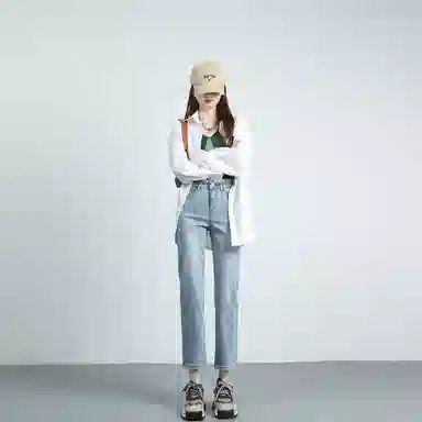 玫丝朵 法式高腰修身弹力九分牛仔裤 女款