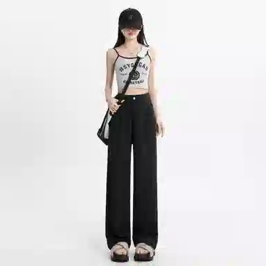 玫丝朵 纯色直筒垂感阔腿高腰牛仔裤 女款