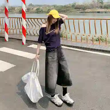 玫丝朵 复古高腰宽松牛仔短裤 女款