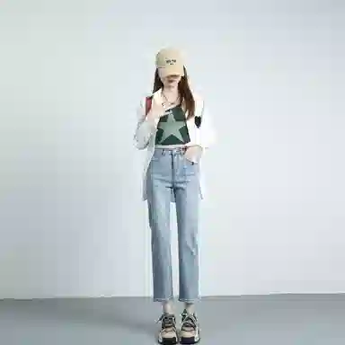 玫丝朵 法式高腰修身弹力九分牛仔裤 女款