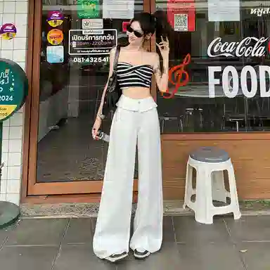 玫丝朵 纯色高腰宽松舒适牛仔裤 女款