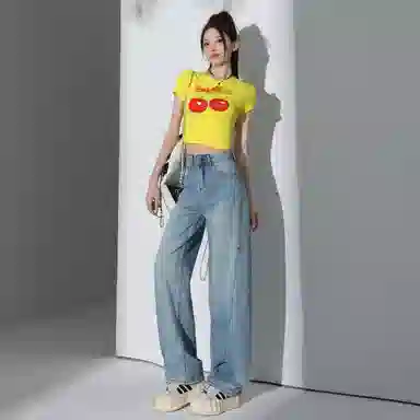 玫丝朵 复古宽松高腰舒适牛仔裤 女款