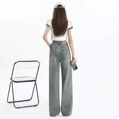 玫丝朵 美式复古高腰直筒牛仔裤 女款