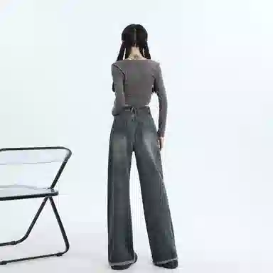 玫丝朵 美式复古高腰宽松阔腿牛仔裤 女款