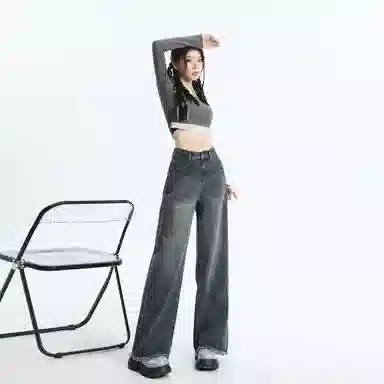 玫丝朵 美式复古高腰宽松阔腿牛仔裤 女款