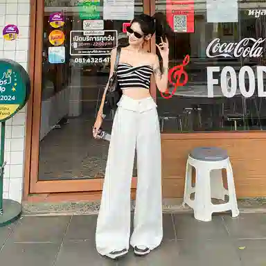 玫丝朵 纯色高腰宽松舒适牛仔裤 女款