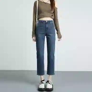 玫丝朵 法式高腰修身弹力九分牛仔裤 女款