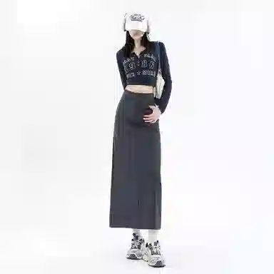 玫丝朵 开叉设计高腰纯色简约休闲长裙 女款