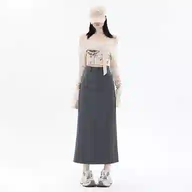 玫丝朵 开叉设计高腰纯色简约休闲长裙 女款