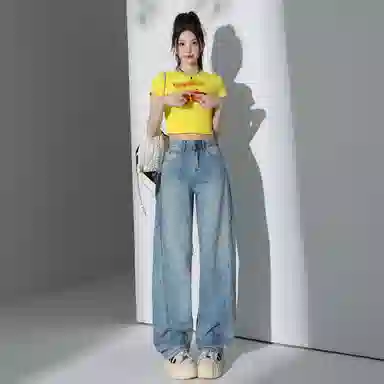 玫丝朵 复古宽松高腰舒适牛仔裤 女款