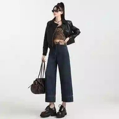 玫丝朵 高腰适中阔腿宽松牛仔裤 女款