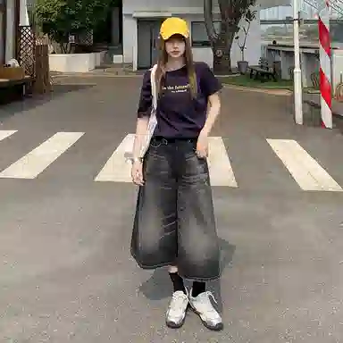 玫丝朵 复古高腰宽松牛仔短裤 女款