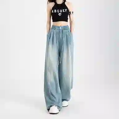 玫丝朵 百搭宽松阔腿牛仔裤 女款