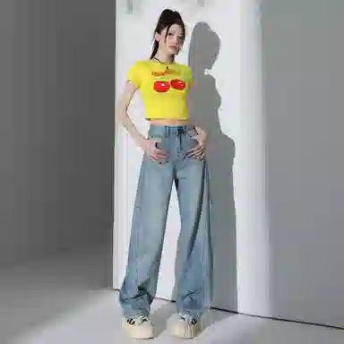 玫丝朵 复古宽松高腰舒适牛仔裤 女款