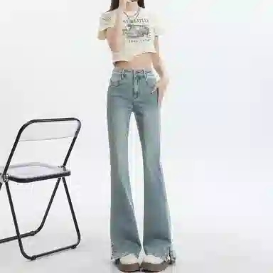 玫丝朵 侧开叉高弹微喇百搭马蹄牛仔裤 女款