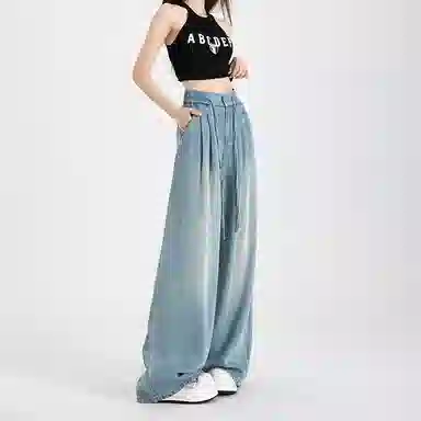 玫丝朵 百搭宽松阔腿牛仔裤 女款