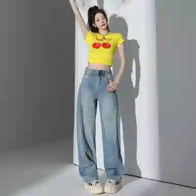 玫丝朵 复古宽松高腰舒适牛仔裤 女款