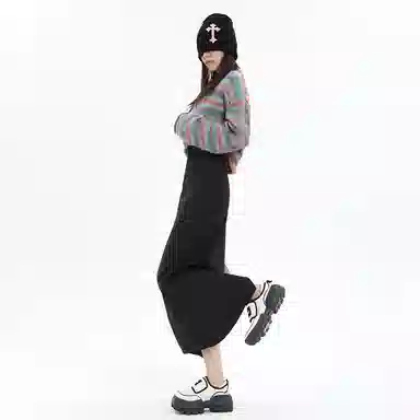 玫丝朵 开叉设计高腰纯色简约休闲长裙 女款