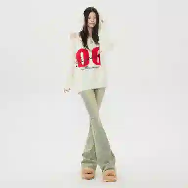 玫丝朵 美式辣妹修身喇叭高腰设计感牛仔裤 女款