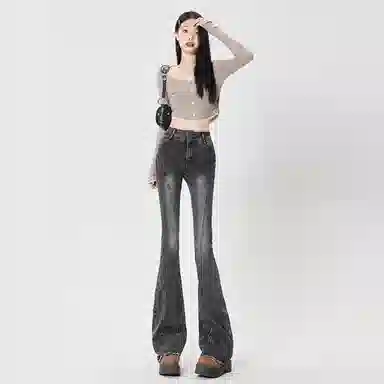 玫丝朵 甜酷少女感流苏毛边牛仔裤 女款