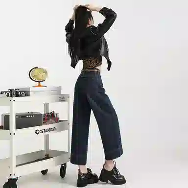 玫丝朵 高腰适中阔腿宽松牛仔裤 女款