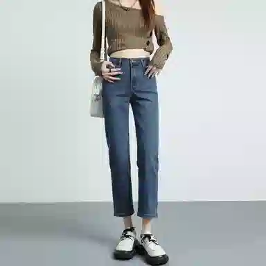 玫丝朵 法式高腰修身弹力九分牛仔裤 女款